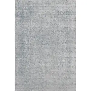 Photo of Silver And Gray Oriental Washable Area Rug With UV Protection