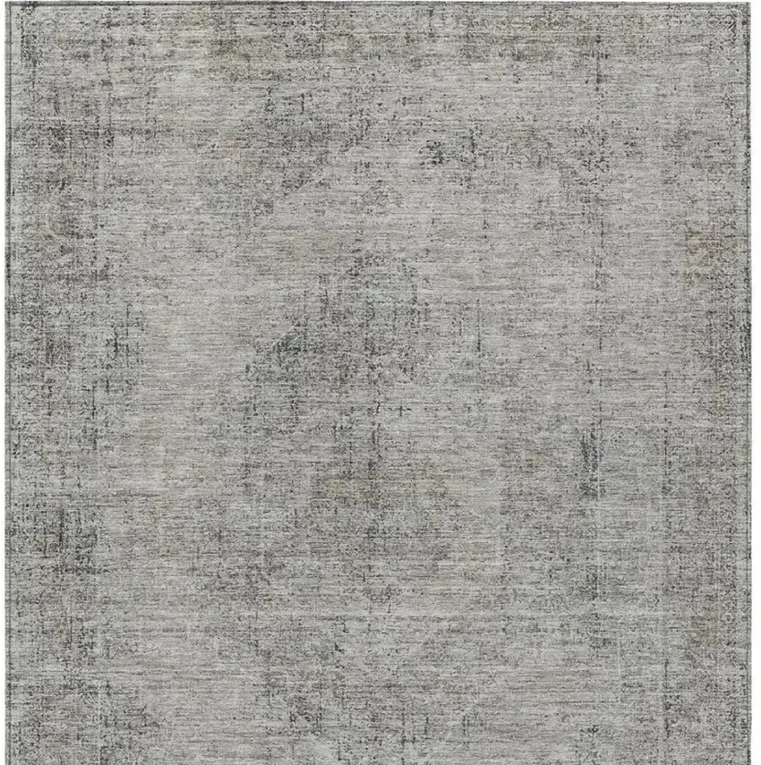 Silver And Gray Oriental Washable Indoor Outdoor Area Rug Photo 4