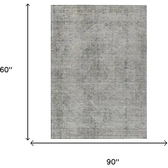 Silver And Gray Oriental Washable Indoor Outdoor Area Rug Photo 7