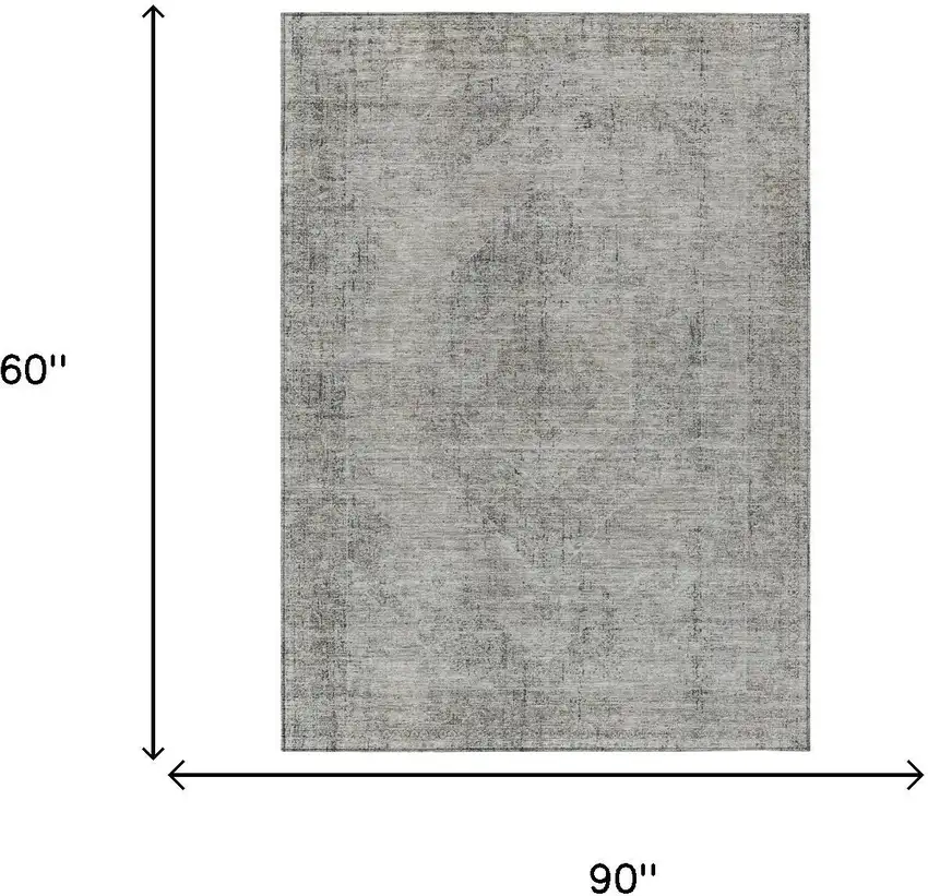 Silver And Gray Oriental Washable Indoor Outdoor Area Rug Photo 7