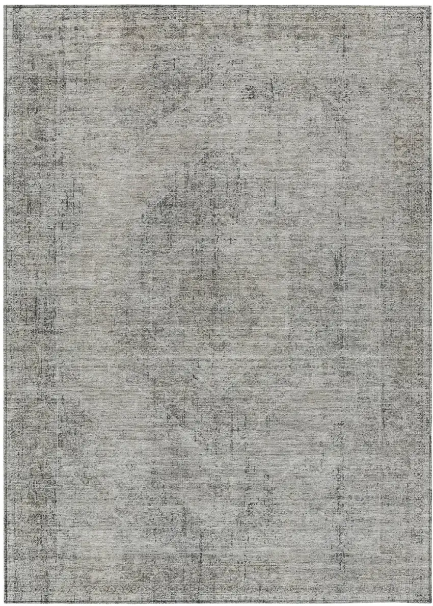Silver And Gray Oriental Washable Indoor Outdoor Area Rug Photo 2
