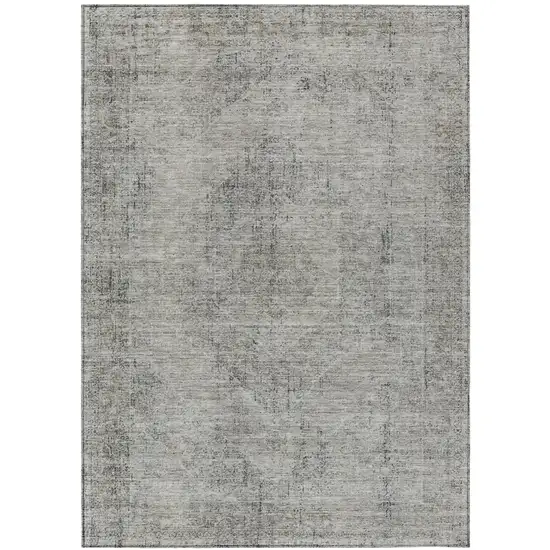 Silver And Gray Oriental Washable Indoor Outdoor Area Rug Photo 2