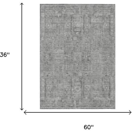 Silver And Gray Oriental Washable Indoor Outdoor Area Rug Photo 5