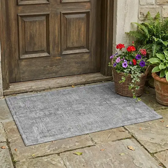 Silver And Gray Oriental Washable Indoor Outdoor Area Rug Photo 1