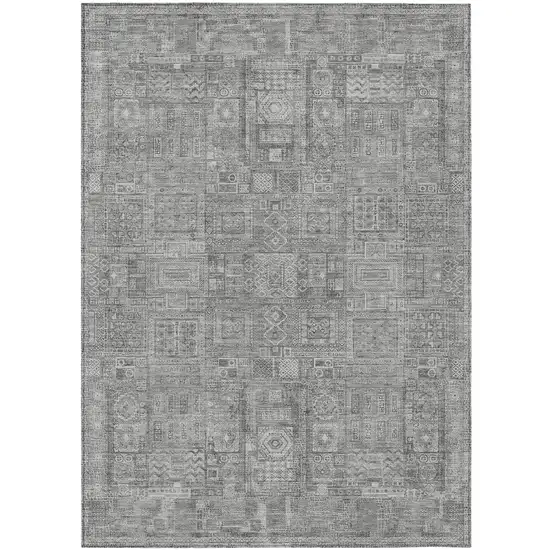 Silver And Gray Oriental Washable Indoor Outdoor Area Rug Photo 2