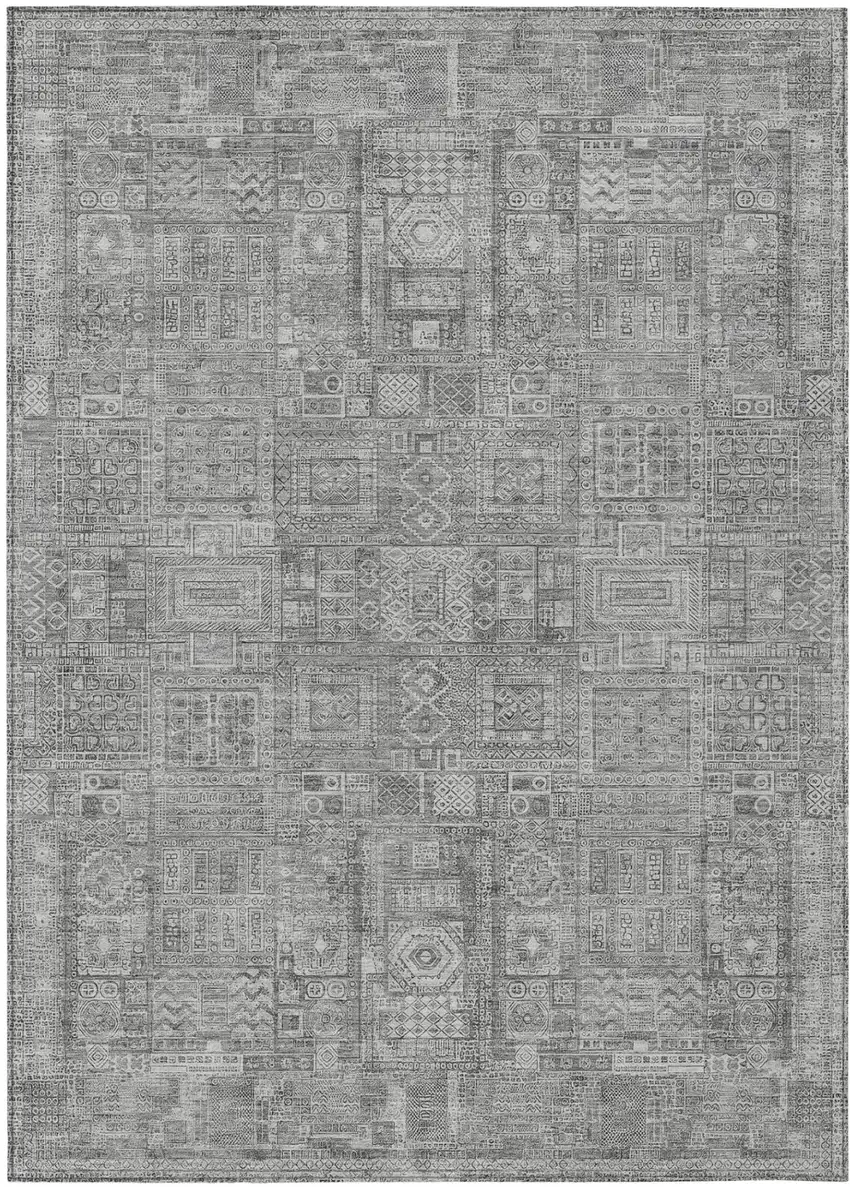 Silver And Gray Oriental Washable Indoor Outdoor Area Rug Photo 2
