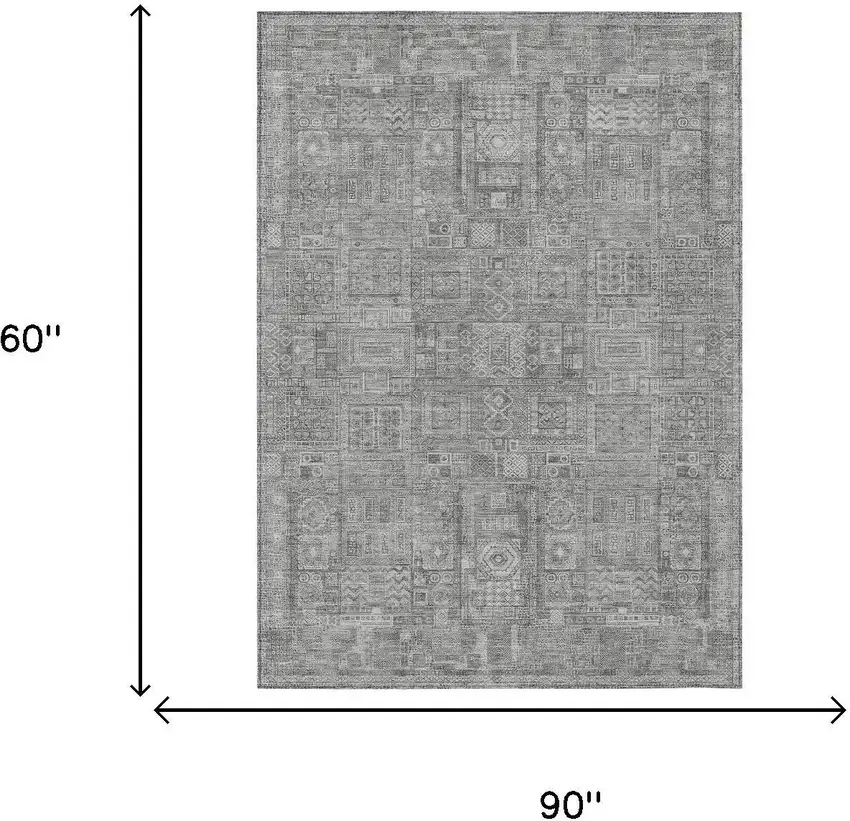 Silver And Gray Oriental Washable Indoor Outdoor Area Rug Photo 5