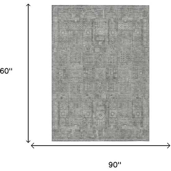 Silver And Gray Oriental Washable Indoor Outdoor Area Rug Photo 5