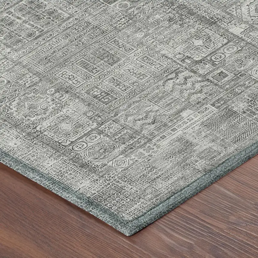 Silver And Gray Oriental Washable Indoor Outdoor Area Rug Photo 3