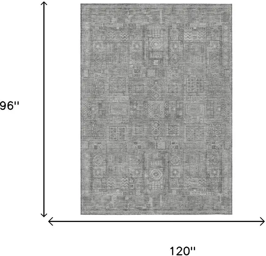 Silver And Gray Oriental Washable Indoor Outdoor Area Rug Photo 5
