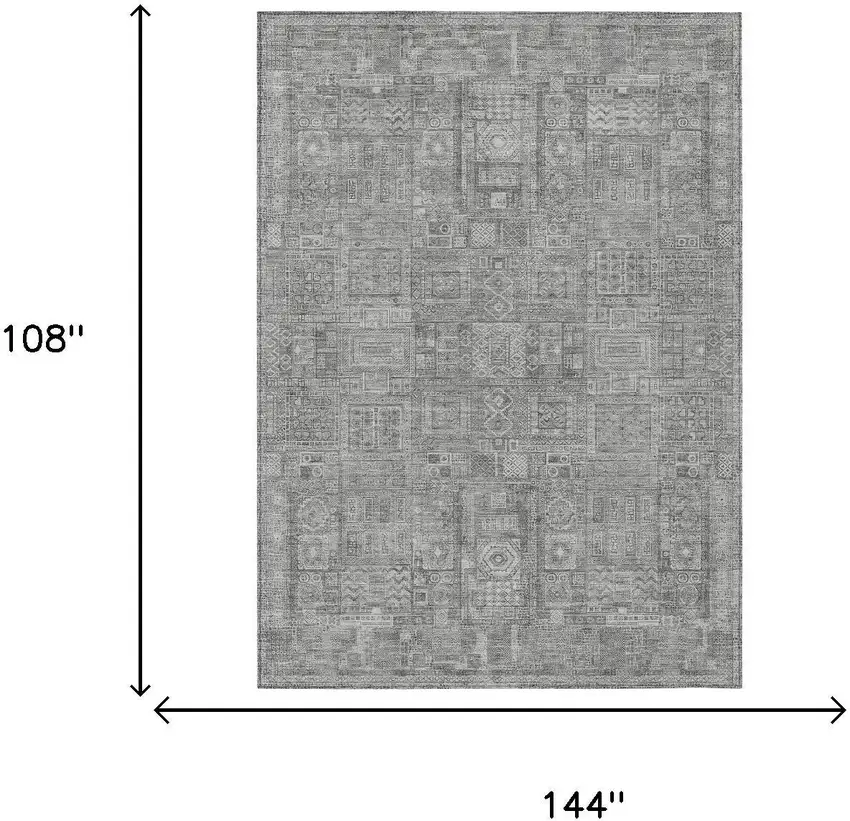 Silver And Gray Oriental Washable Indoor Outdoor Area Rug Photo 5