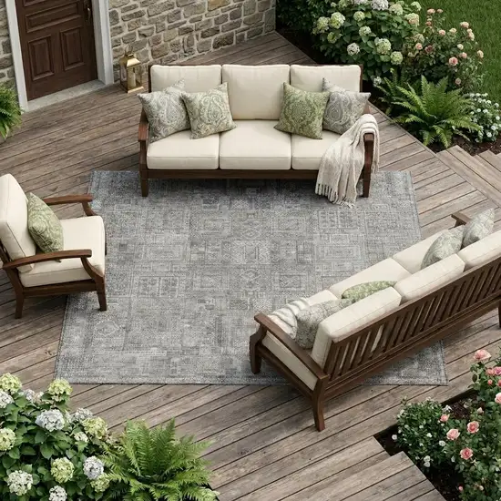 Silver And Gray Oriental Washable Indoor Outdoor Area Rug Photo 1