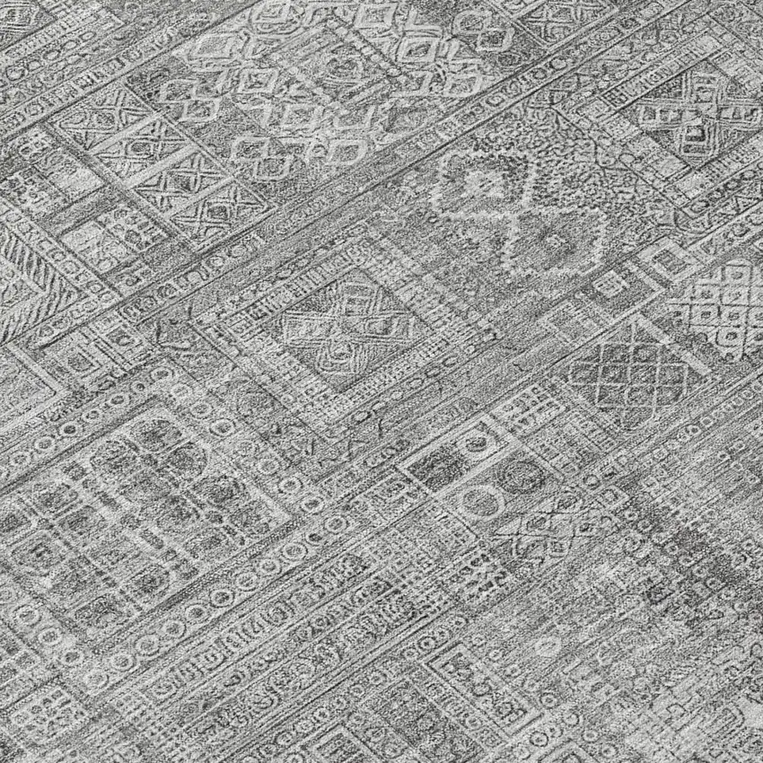 Silver And Gray Oriental Washable Indoor Outdoor Area Rug Photo 4