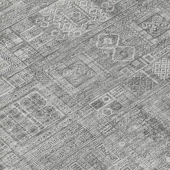 Silver And Gray Oriental Washable Indoor Outdoor Area Rug Photo 4