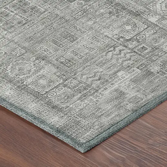 Silver And Gray Oriental Washable Indoor Outdoor Area Rug Photo 3
