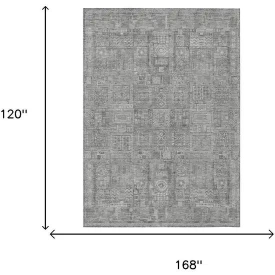 Silver And Gray Oriental Washable Indoor Outdoor Area Rug Photo 5