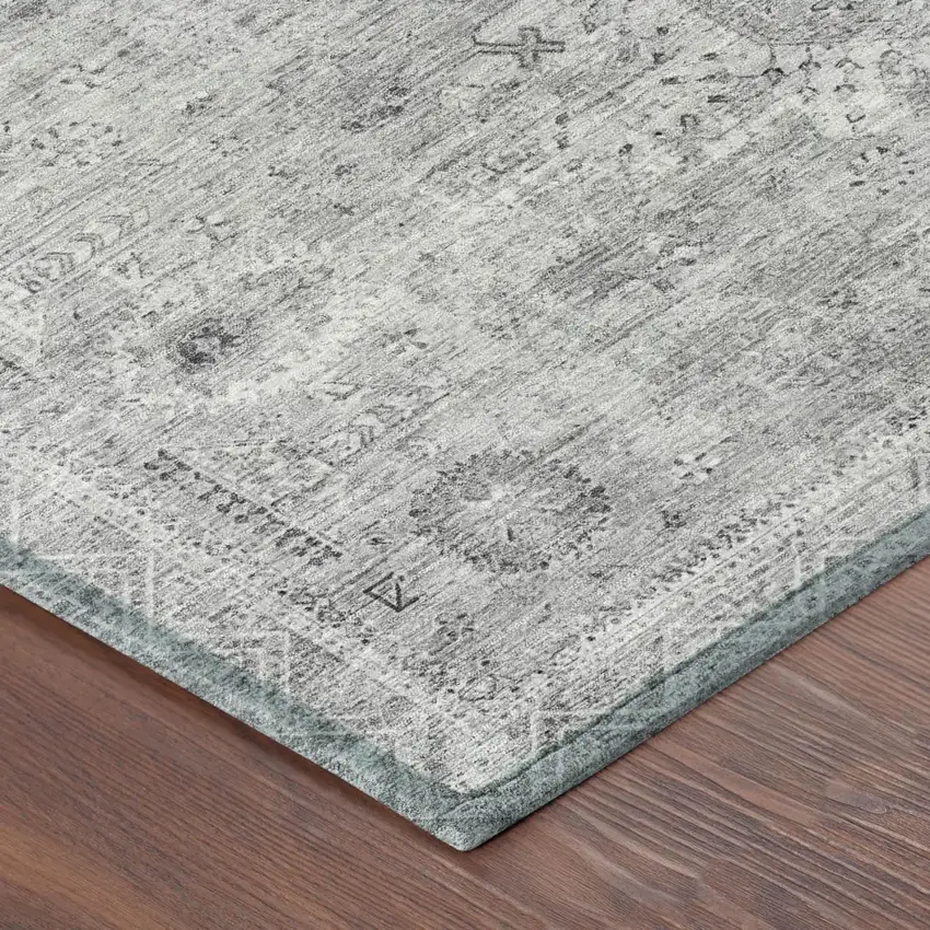 Silver And Gray Oriental Washable Indoor Outdoor Area Rug Photo 3