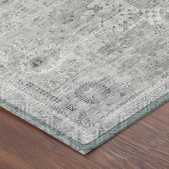 Silver And Gray Oriental Washable Indoor Outdoor Area Rug Photo 3