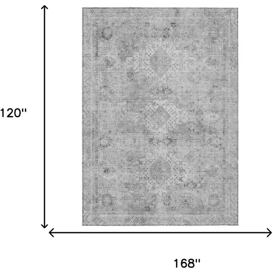 Silver And Gray Oriental Washable Indoor Outdoor Area Rug Photo 5