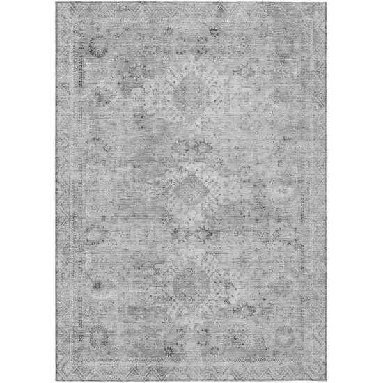 Silver And Gray Oriental Washable Indoor Outdoor Area Rug Photo 2