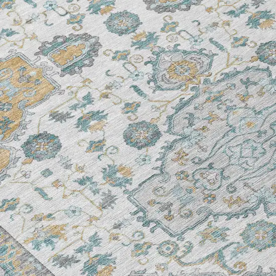 Silver And Gray Oriental Washable Indoor Outdoor Area Rug Photo 4