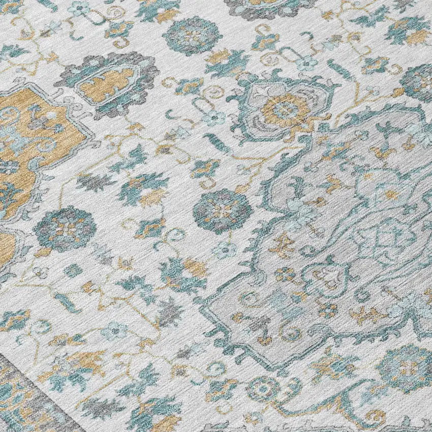 Silver And Gray Oriental Washable Indoor Outdoor Area Rug Photo 4