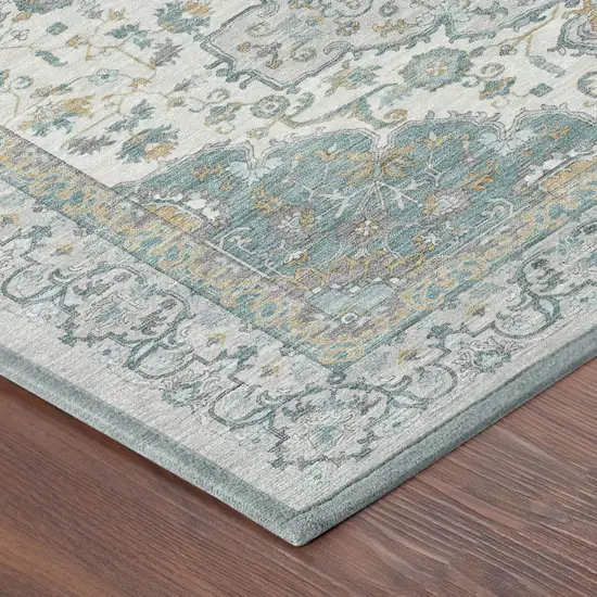 Silver And Gray Oriental Washable Indoor Outdoor Area Rug Photo 3