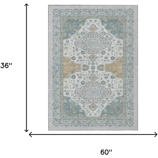Silver And Gray Oriental Washable Indoor Outdoor Area Rug Photo 5