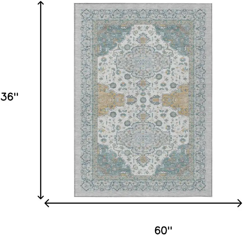Silver And Gray Oriental Washable Indoor Outdoor Area Rug Photo 5