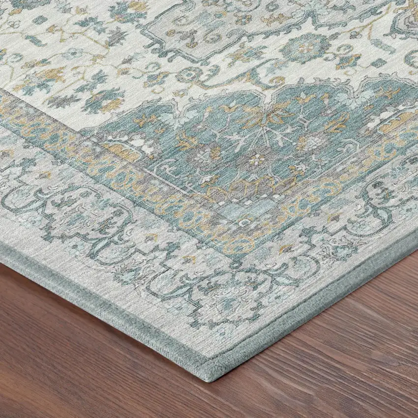 Silver And Gray Oriental Washable Indoor Outdoor Area Rug Photo 3
