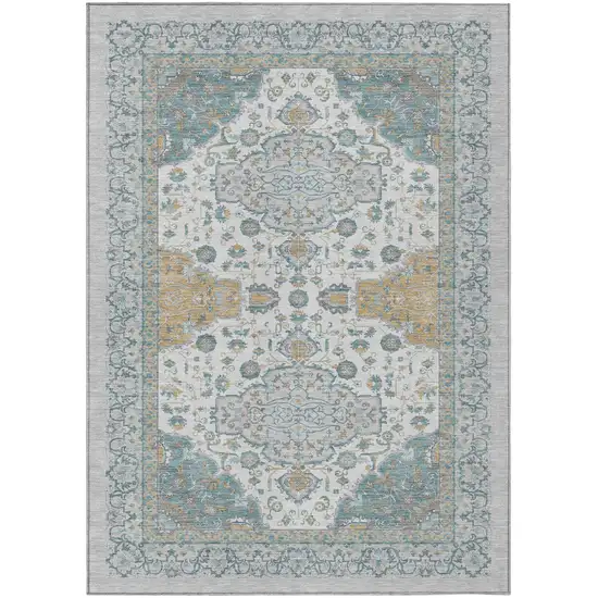 Silver And Gray Oriental Washable Indoor Outdoor Area Rug Photo 2