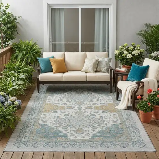 Silver And Gray Oriental Washable Indoor Outdoor Area Rug Photo 1