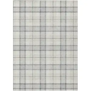 Photo of Silver And Gray Plaid Washable Indoor Outdoor Area Rug