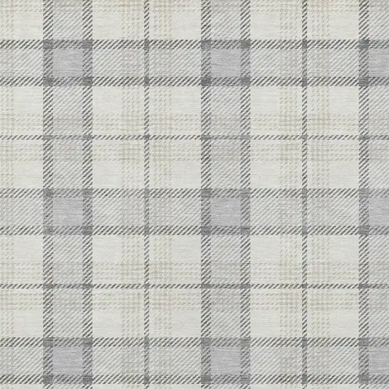 Silver And Gray Plaid Washable Indoor Outdoor Area Rug Photo 5