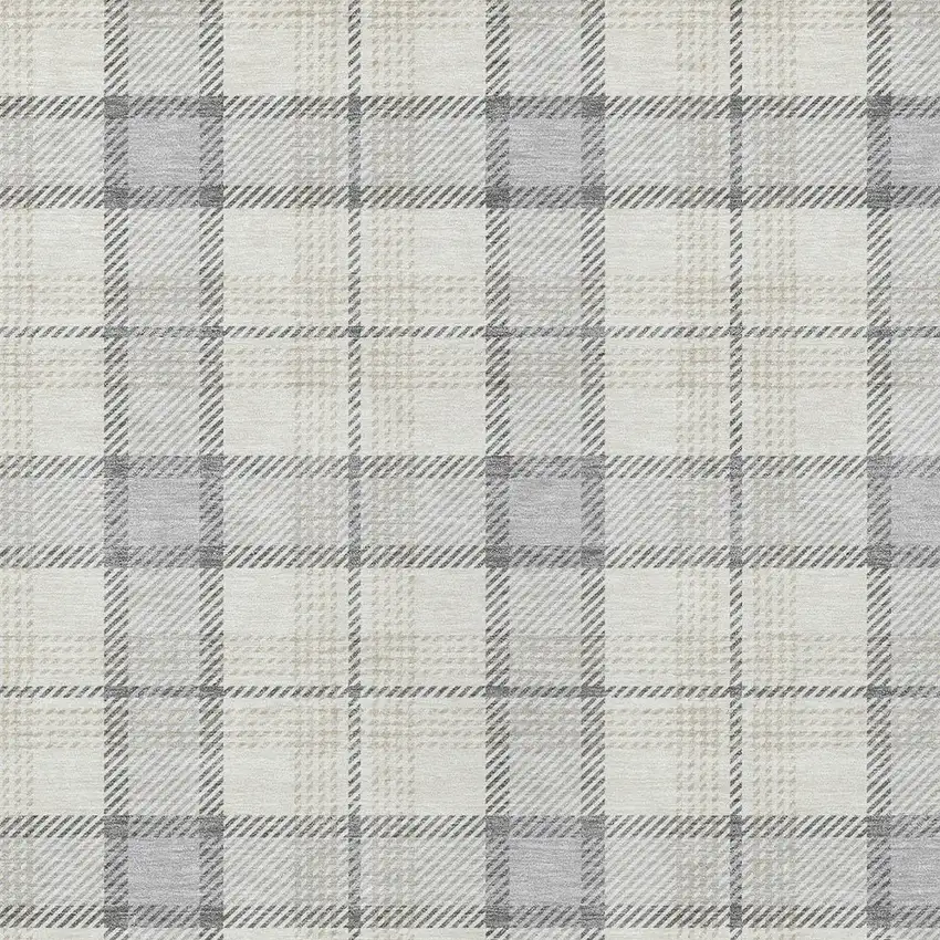 Silver And Gray Plaid Washable Indoor Outdoor Area Rug Photo 5