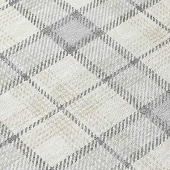 Silver And Gray Plaid Washable Indoor Outdoor Area Rug Photo 8