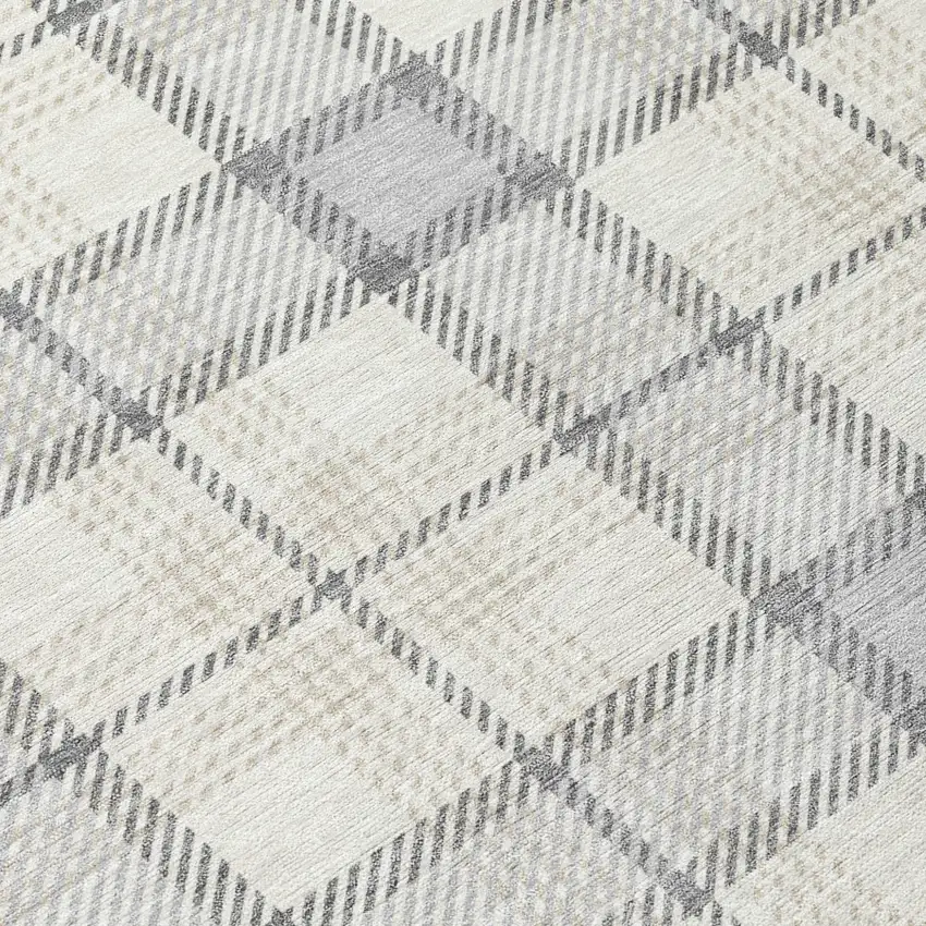 Silver And Gray Plaid Washable Indoor Outdoor Area Rug Photo 8