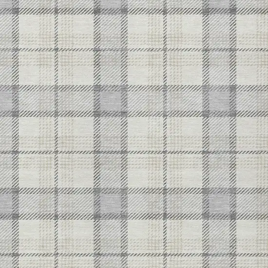 Silver And Gray Plaid Washable Indoor Outdoor Area Rug Photo 5