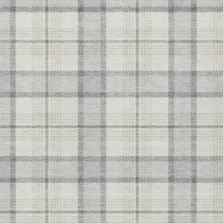 Silver And Gray Plaid Washable Indoor Outdoor Area Rug Photo 5