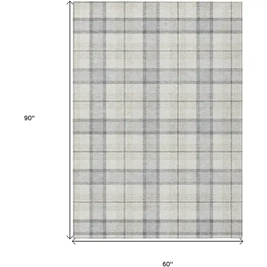 Silver And Gray Plaid Washable Indoor Outdoor Area Rug Photo 7