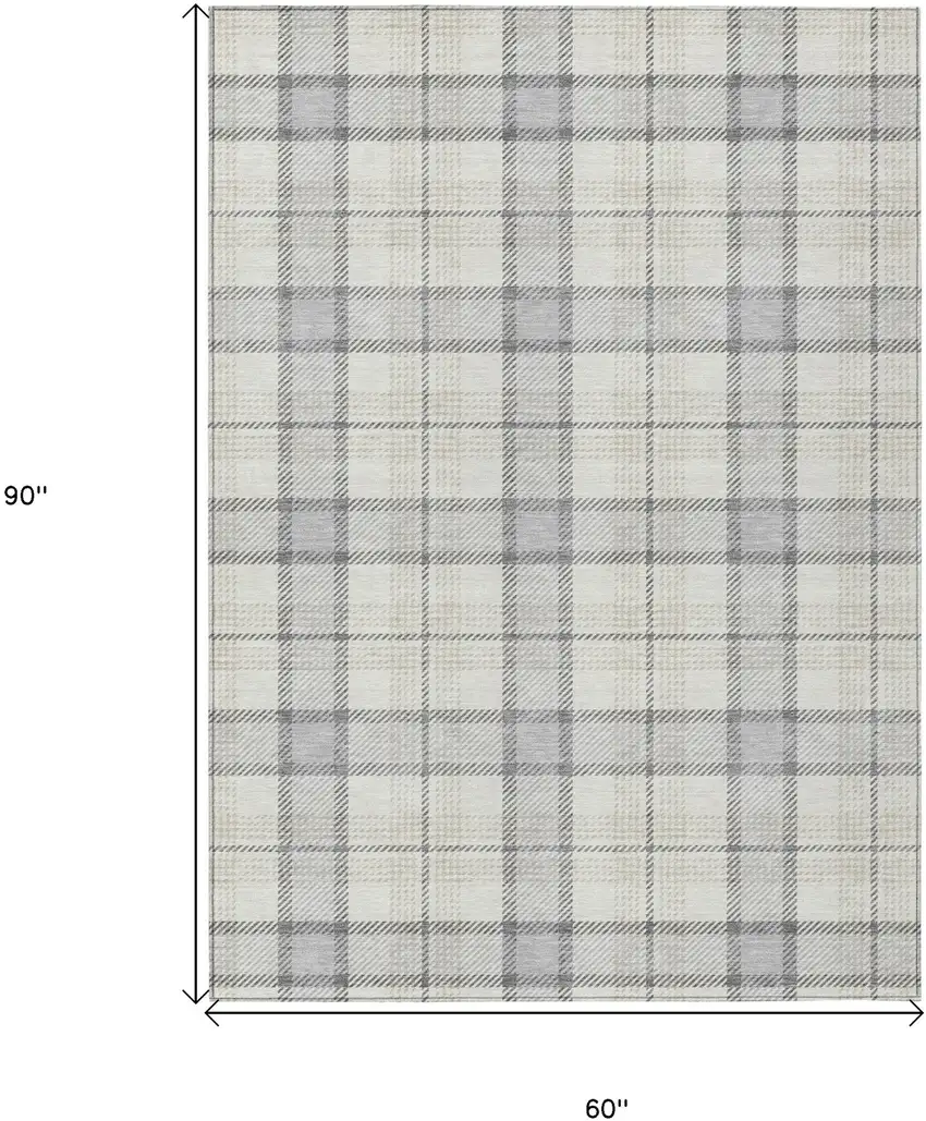 Silver And Gray Plaid Washable Indoor Outdoor Area Rug Photo 7