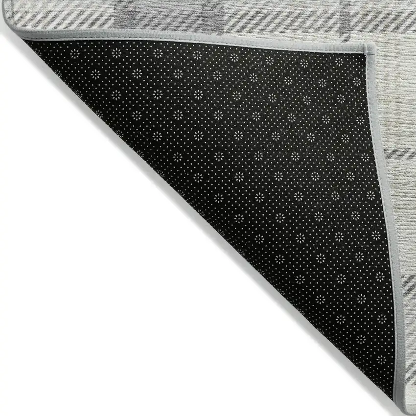 Silver And Gray Plaid Washable Indoor Outdoor Area Rug Photo 3