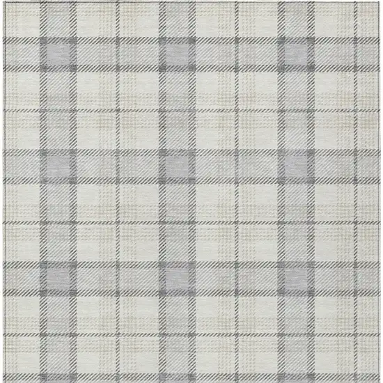 Silver And Gray Plaid Washable Indoor Outdoor Area Rug Photo 5