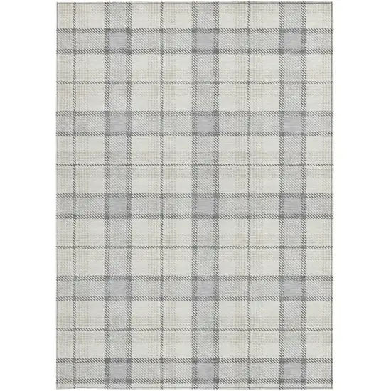 Silver And Gray Plaid Washable Indoor Outdoor Area Rug Photo 6