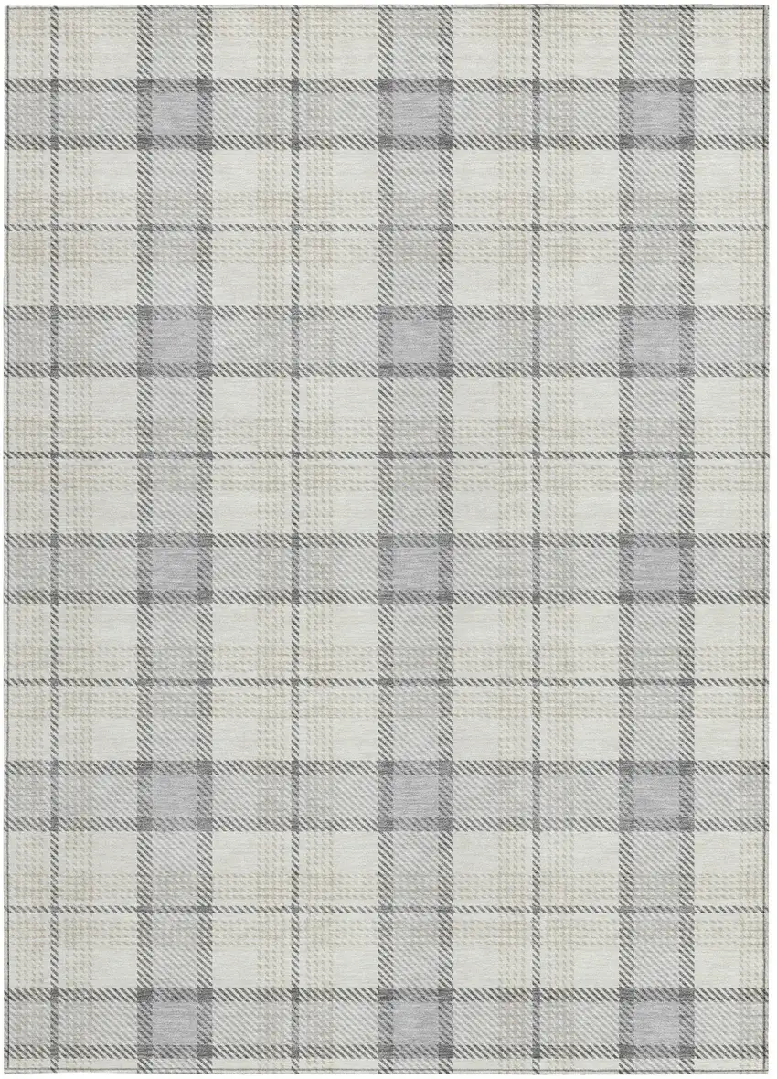 Silver And Gray Plaid Washable Indoor Outdoor Area Rug Photo 6