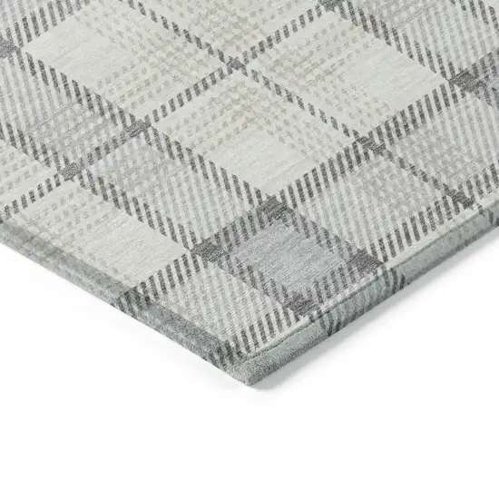 Silver And Gray Plaid Washable Indoor Outdoor Area Rug Photo 4