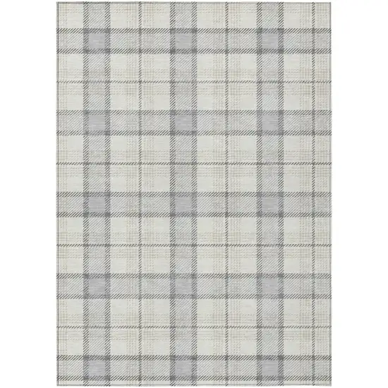 Silver And Gray Plaid Washable Indoor Outdoor Area Rug Photo 2