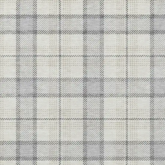 Silver And Gray Plaid Washable Indoor Outdoor Area Rug Photo 5