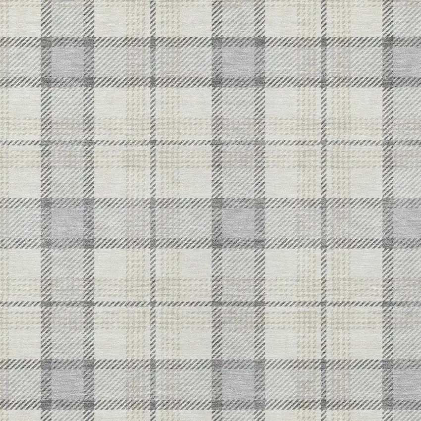 Silver And Gray Plaid Washable Indoor Outdoor Area Rug Photo 5