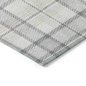 Photo of Silver And Gray Plaid Washable Indoor Outdoor Area Rug
